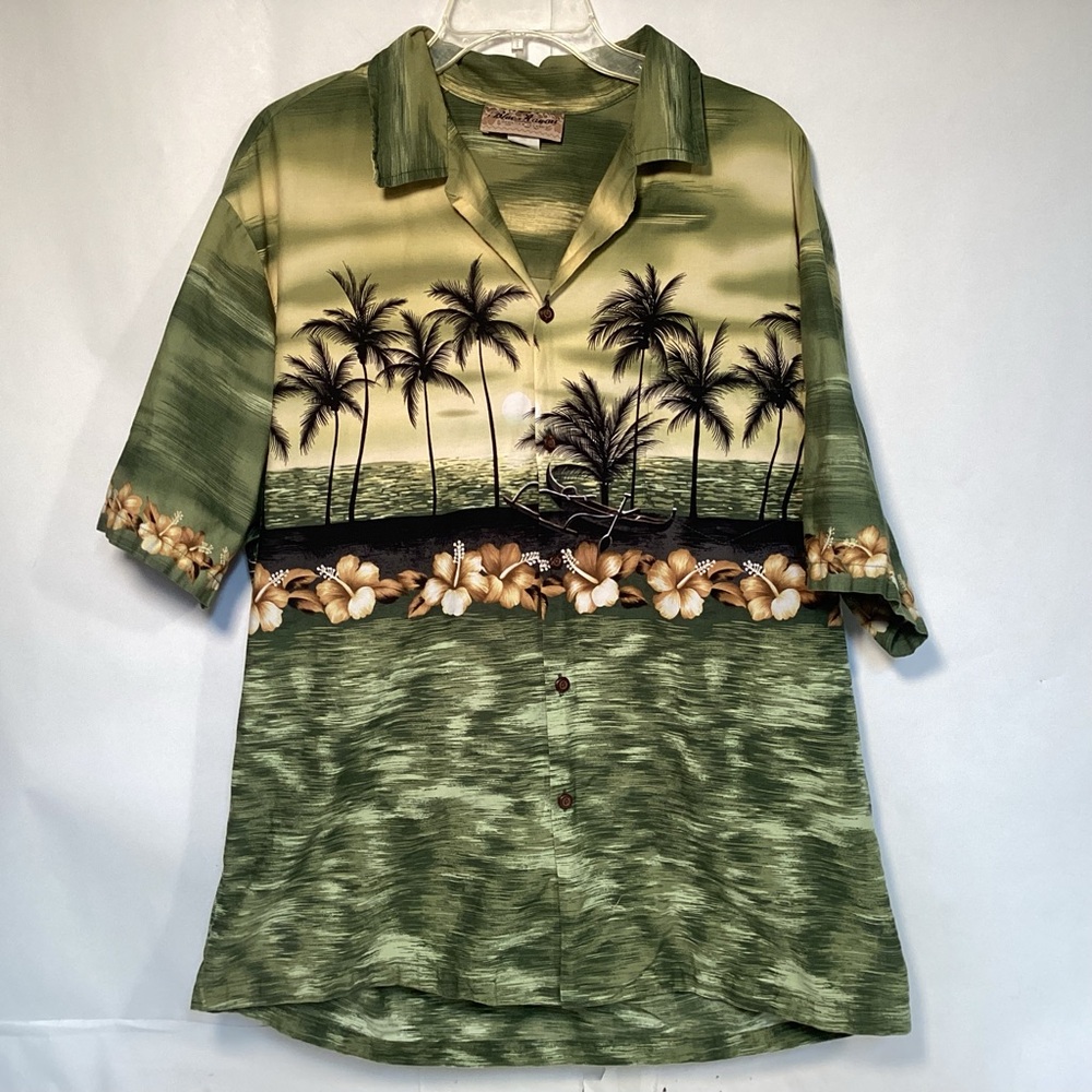 Winnie Fashion Blue Hawaii Sunset and Palms Hawaiian Shirt Men’s Size XL